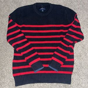 American Eagle Sweater Mens Medium Red Striped Prep Fit Thick Heavyweight Preppy